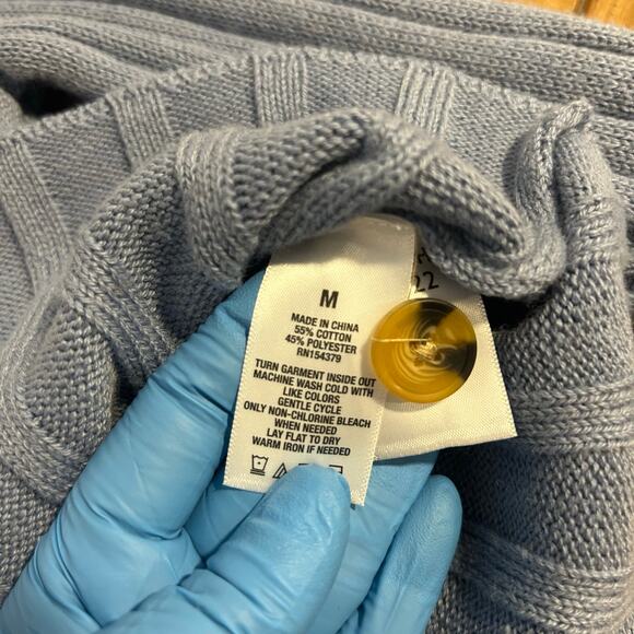 AEROPASTLE Sz M Blue Cropped Ribbed Button Up Preppy Comfort V Neck Long Sleeve - Picture 6 of 8